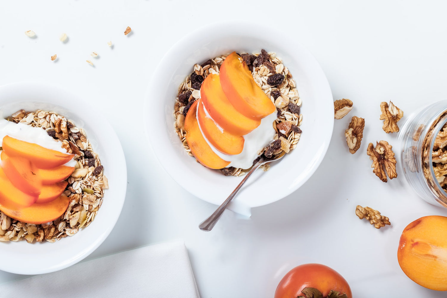 bowl of oats peaches and yogurt